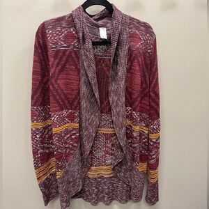 Vanity Burgundy and Mustard Patterned Cardigan